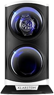 Klarstein Uhrenbeweger, Automatik-Uhrenbeweger, Watch Winder, Uhrenbeweger für Automatikuhren, Automatischer Uhrenbeweger mit Platz für 2 Uhren, LED Beleuchtung, 3 Drehmodi, 4 Rotation, Schwarz-Blau