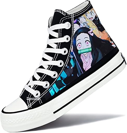 Roffatide Anime Demon Slayer Zapatillas Altas de Lona Zapatos Planos Estampados Zapatos de Skate con Cordones Talla Unisex Negro B 38 | Ya disponible en tu tienda friki favorita! En mundofriki.es!