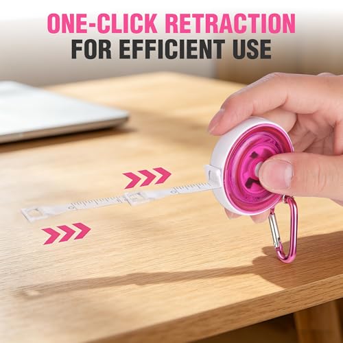 WORKPRO 3-Pack Soft Tape Measure, 60-Inch (150cm) Retractable Measuring Tape for Body Measurements, Sewing, Tailoring, Fabric, Cloth, Knitting and Crafts, Dual-Sided Scales with Carabiner Clip, Pink by WORKPRO - Used condition - Image 4