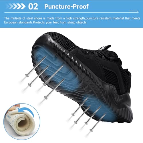 Image of Tinefiy Steel Toe Shoes for Women Lightweight Comfortable Slip On Safety Work Sneakers Cushion Puncture Proof Shoes Indestructible Shoe