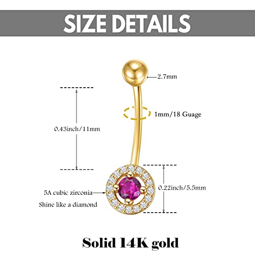 Mrenite 14K Gold Belly Button Rings For Women Real Gold Round Cubic Zirconia Navel Rings 18G Body Piercing Jewelry #TOP4
