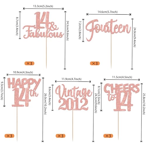 Image of 15 PCS 14th Birthday Centerpiece Sticks Fourteen Happy 14 Vintage 2012 Table Flower Centerpieces Sticks Cheers to 14 Fabulous Floral Decorations for 14th Birthday Party Supplies Rose Gold