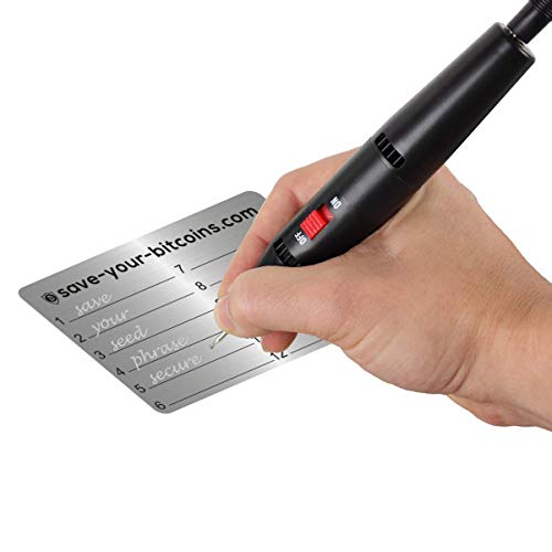 Save-Your-Bitcoins Hardware Wallet Seed Phrase - Piastra Metallica di ripristino in Acciaio Inox (V4A), Kit con 1 Piastra + Penna Grafica