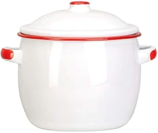 Hsj - Pentola per stufato in smalto per uso domestico, impermeabile, per stufati, uova al vapore, con nido d'uccello, contenitore per tagliatelle istantanee, resistente (colore: rosso)