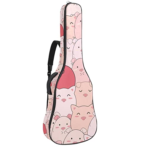 Étui de guitare rembourré imperméable Oxford avec bandoulière réglable Motif cochons mignons - Les Beatles, Paul McCartney, John Lennon, RIngo Starr, George Harrison Étui de guitare rembourré imperméable Oxford avec bandoulière réglable Motif cochons mignons