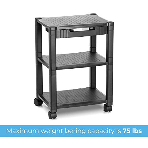 Printer Stand with Cable Management, 3 Tier Printer Cart Rolling Shelf by Halter, Black - Thumbnail 5