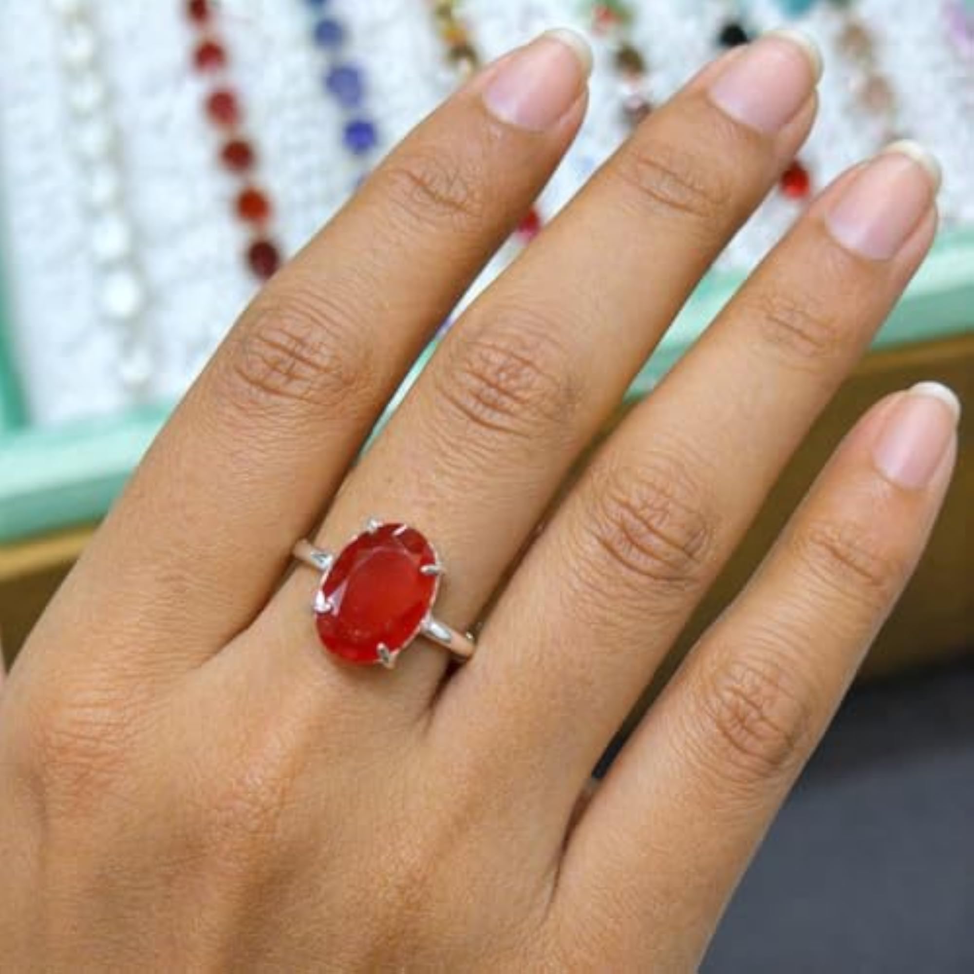 Unisex Adjustable Red Carnelian Stone Ring, Healing Crystal