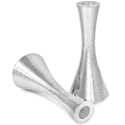 Zion Judaica Modern Hammered Metal Shabbos Candle Holder Set of 2