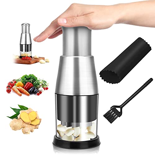 Gohytal Trituradora de ajo prensada, trituradora de ajo de acero inoxidable 304 manual prensada de ajo ayuda de cocina pequeña picada para jengibre picado y cacahuete y ajo Cover