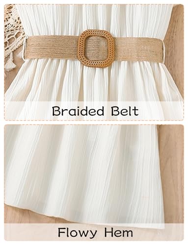 Happy Cherry Girls Ruffle Trim Off Shoulder Dress with Belt Spaghetti Strap Sundress Summer Sleeveless Midi Dresses 8-124