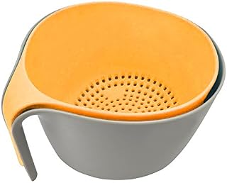 MiHerom 2-in-1 Large Nest Washing Colander Bowl Sets,Food Strainers with Long Good Grips for Washing Fruits Vegetable Beans Pasta-Non-Slip Base/Dishwasher-Safe/BPA Free (Yellow)