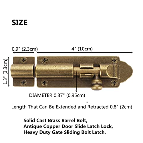 Fireflyweb Barrel Bolt Door Latch Heavy Duty Gate Sliding Bolt Latch Oil Rubbed Bronze,Antique Brass Door Slide Latch Lock Solid Cast Brass Gate Latch (Thickened, Updated) #TOP2