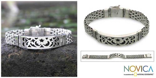 Novica Handmade Men's Stylish .925 Sterling Silver Pendant Link Bracelet For Men - Fashionable Silver Bracelets Designed For Men's Fashion, Balinese Knight' #TOP1