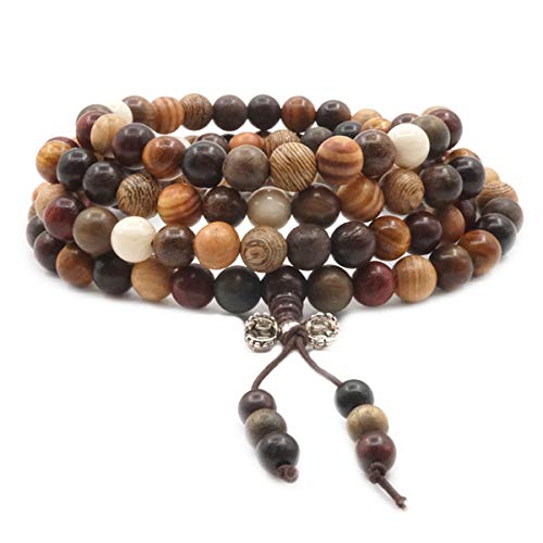 Bracelet en Bois d'Asiatique Majeur, Perles tibétaines Authentiques pour Méditation Active