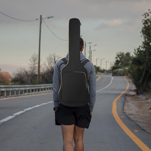Image of LETSROCK 39 Inch Electric Guitar Bag Case Thick Padding with Neck Strap Adjustable Shoulder Strap Waterproof Yellow Lightning Shape&Black Electric Guitar Gig Bag, Black&Light Yellow Zipper, Electric