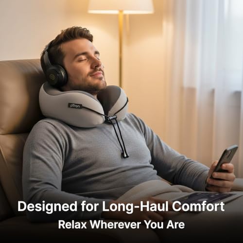 Image of pTron Ergova S4 Travel Neck Pillow, Hi-Per Memory Foam, Lightweight Neck Support Pillow, Ideal for Flight, Car & Travel Comfort, Carry Zip Pouch (Grey)