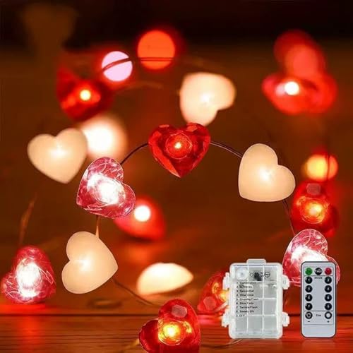 SIXIUDIA Coeurs Guirlande lumineuse à 20 LED et à piles en fil de cuivre pour éclairage intérieur et extérieur, chambre, décoration de mariage, fête,...