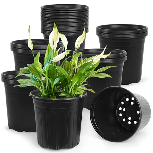 SLMKHHU 50 Pcs 2 Gallon Nursery Pots Thickened Soft Plastic Plant Pots with Holes Garden Flower Seedling Pot Container for Seedling Cuttings Transplanting (Black)