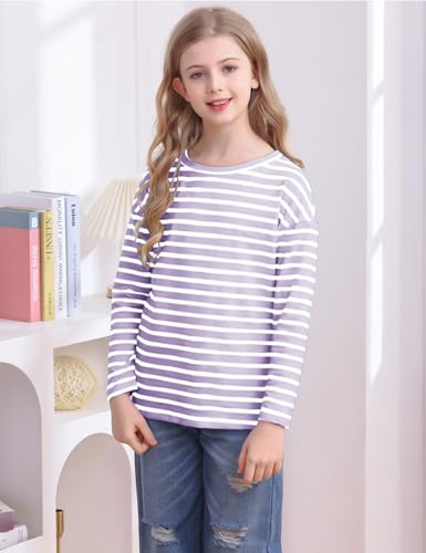 Image of Fanway&EC Girls Casual Long Sleeve T Shirts Basic Crewneck Striped Tunic Blouses Tops