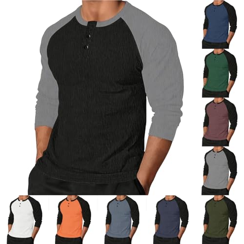 Cambkatl Men's 2025 Fall Color Block Raglan Henley T-Shirt Button Up Crewneck Long Sleeve Pullovers Casual Sweatshirt Tees2