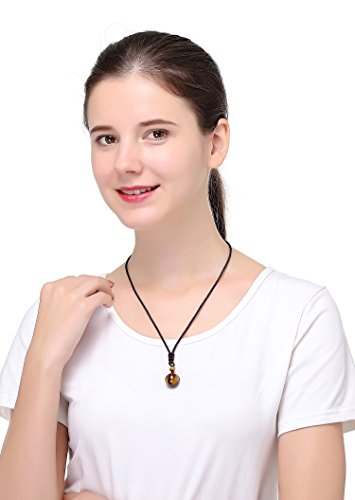 LOYALLOOK Unisex Natural Tiger Stone Onyx Stone Lucky Blessing Chakra Beads Pendant Adjustable Healing Necklace 4pcs