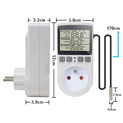KETOTEK Prise Thermostat Regulateur de Température Numérique Chauffage Refroidissement avec Sonde, LCD Prise Contrôleur de Température Minuteur pour Aquarium Incubateur Serre - Image 8
