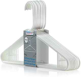 HANGERWORLD 10 White 42cm Plastic All Purpose Coat Clothes Garment Trouser Skirt Bar Hangers Loop Hooks.