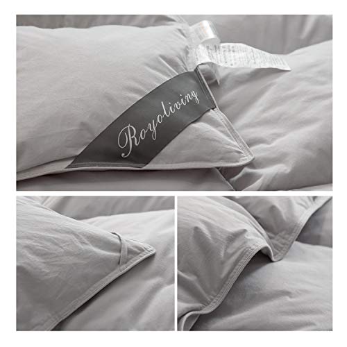 Royoliving Premium Greyduck Feathers Down Comforter Queen Full Size All Season Medium Warmth Grey 100% Cotton Cover Down Proof Duvet Insert With Corner Tabs, 50 Oz #TOP3
