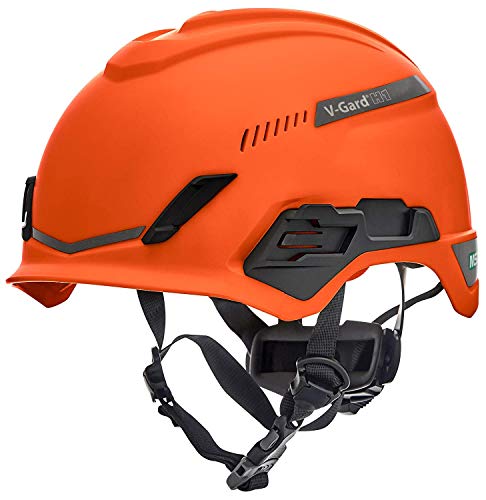 Image of MSA V-Gard H1 Trivent Safety Climbing Helmet - Ventilated - Orange - 52–64 cm - Hard hat with chinstrap for Work at Height and Rescue - EN12492 & ANSI