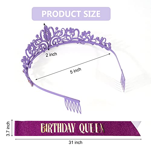 Image of CIEHER Purple Birthday Sash & Queen Crown Kit - Decorations, Tiara for Women Girls - Birthday Crown and Sash