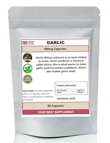 Garlic Capsules 500mg 100% Natural Pure (No Additives or Fillers) (90)
