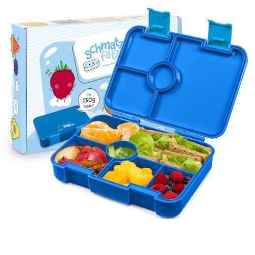 schmatzfatz Fiambrera para niños con compartimentos, sin bisfenol A, caja de almuerzo infantil, caja Bento perfecta para la escuela, la guardería y las excursiones (Azul)