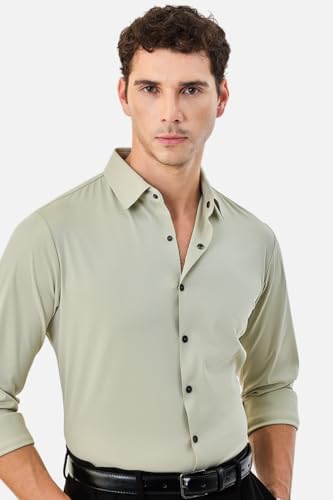 Image of SNITCH Men Casual & Semi-Formal Shirt | Regular Fit Full Sleeve Point Collar Solid Design | Premium Nylon Blend Breathable & Stretchable Fabric for All Day Comfort