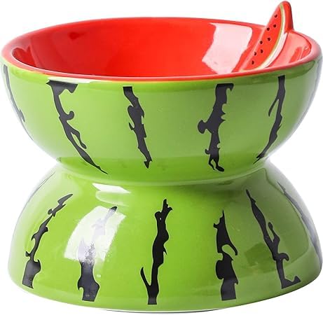 Wnicek 猫 食器 脚付フードボウル 陶器 釉薬 食器皿 スイカボウル 15度 傾斜があるペット用品背の高いボウル抗嘔吐猫ボウル屋内猫用 猫エサ台 頚椎を保護 ネコボウル ねこエサ入れ セラミックボウル ペット用食器安定 洗いやすい 猫用 小型犬