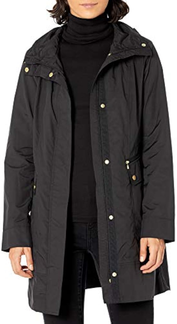 Cole Haan Women's Packable Hooded Rain Jacket with Bow