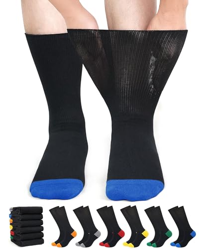 ZFSOCK Diabetiker Socken für Herren Damen: Diabetikersocken Ohne Gummibund & Ohne Naht Baumwolle Atmungsaktiv Gesundheitssocken Extra Weit für Geschwollene füße - Schwarze Farbe 6 Paar 43-46