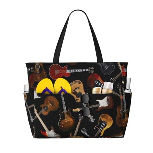 Sac de plage sac à bandoulière femme Guitares Noir pour vos vacances