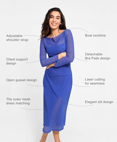 Image of Popilush Mesh Shapewear Dress Corset Date Night Dresses for Women Two Piece Club Outfits with Slit
