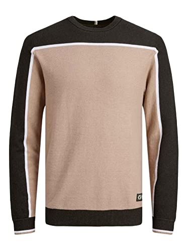 Jack & Jones Cuello Redondo Suéter, Dune/Detalles: Bloqueo, M para Hombre