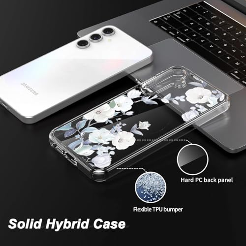Image of Elzzi Clear Transparent Flower Cover for Samsung A56 5g Case Shockproof Case Floral Design Camera Protection Shockproof PC+TPU Transparent Flower Cover for Girls & Women (Blue)
