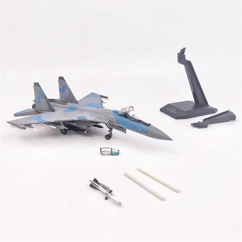 Su35 Fighter Jet Model, 1:100 Metal Diecast Simulation Aircraft, Alloy Blue Modern Militray Airplane, Desktop Display Collectible.