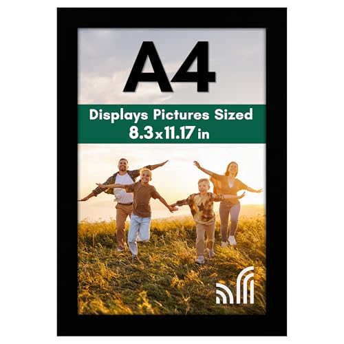 Americanflat A4 Picture Frame with Shatter-Resistant Glass - 8.3x11.7 Frame with Engineered Wood - Signature Collection - A4 Frames for Tabletop and Wall Display - Black