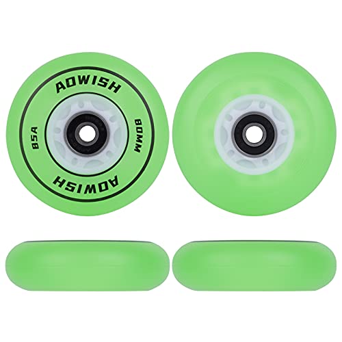 Aowish Light Up Inline Skate Wheels 85A Led Glow Flash Flashing Luminous Illuminating Inline Skate Replacement Wheels W/Bearings Abec-9 For Roller Blades Caster Board Scooters (4-Pack) (Green, 80Mm) #TOP2