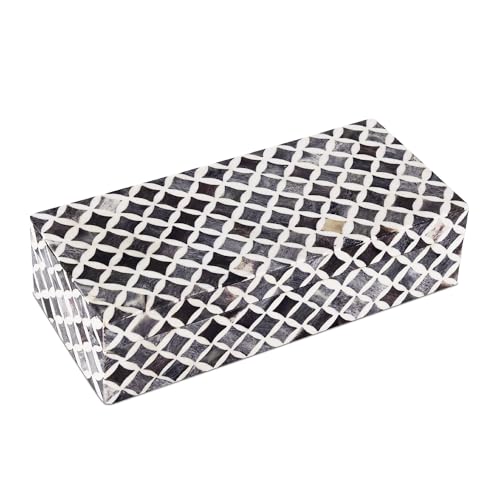 Handicrafts Home White Handmade Keepsake Organizer with Lid Decorative Storage Box- Star Pattern Collection Memories Holder for Jewelry, Photos & Cards- Home Decor Accents- Bone & Resin Inlay-10x4x2.5