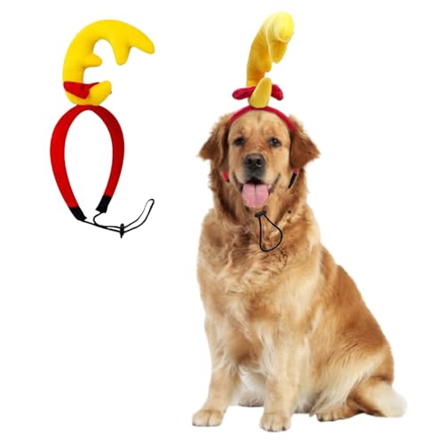ANIAC Dog Antlers Headband Christmas Dog Outfit for Small Medium Large Dog Reindeer Costumes Pet Elk Head Accessories for Christmas Halloween (Yellow Large)