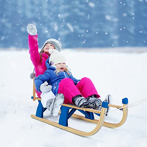 Gymax Wooden Sled, Folding Snow Sled With Pulling Strap & Double-Slatted Backrest, Toddler Toboggan Steering Slider For Snow, Icy Lake, Lawn & Sand #TOP5