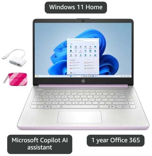 Image of HP 2025 Student Laptop, Intel Processor N150(up to 3.6 GHz), 14 Inch LED Screen,16G RAM, 256GB Storange (128GB UFS+128GB MSD),1 Year Office 365, Windows 11 Home,Honey Lavender,w /YYY Accessories