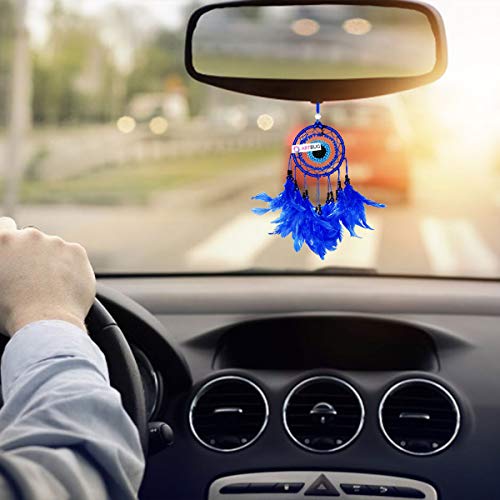 ARTBUG Evil Eye Car Hanging / Dream Catcher, Car Ornament, Car Decorative / Showpiece, Dashboard Mirror Hanging Decoration – for Positive Energy and Protection, 3 Inch, Blue