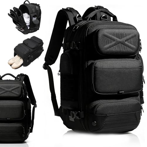 YIASVLX Expandable 20L-35L Travel Backpack Flight Approved Carry On 17 Laptop Bag Shoe Compartment Men Women (Black S:20)