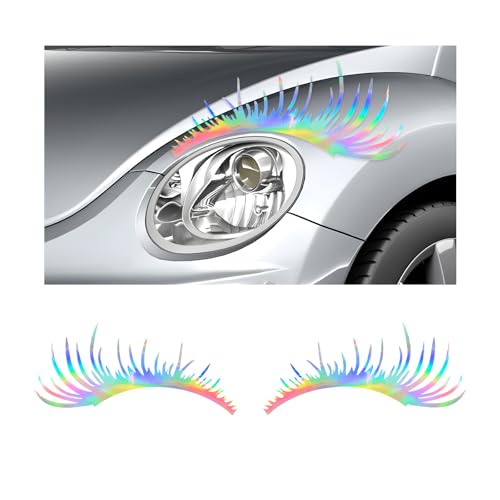 YTFRL 2 PCS Eyelash Decal for Car Headlight Waterproof Funny Bumper Window Eyelashes Stickers Reflective Fake Eye Lashes Decals Exterior Decor for SUV Truck RV Headlamp (Colorful)